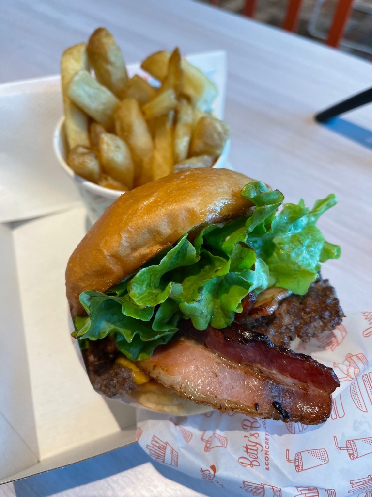 A burger and fries